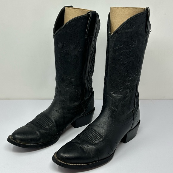 JUSTIN Stampede 2553 Boots Men’s Sz 9D Black Western Cowboy A0 - Picture 1 of 7